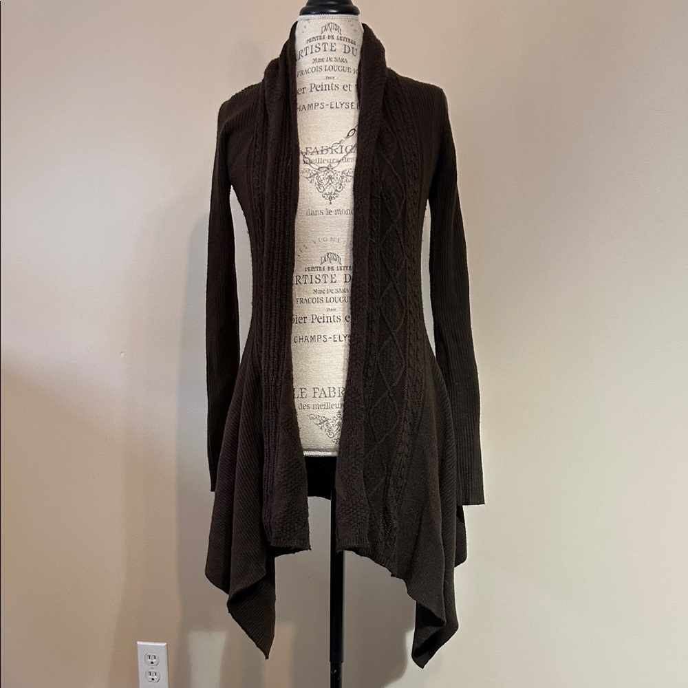 Women's Cardigan, Long, Brown (size small)